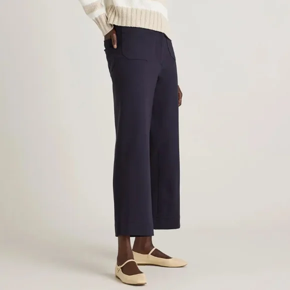 Quince $120 Ultra-Stretch Ponte Cropped Wide Leg Pants Navy Women 14 Minimalist - Picture 4 of 10